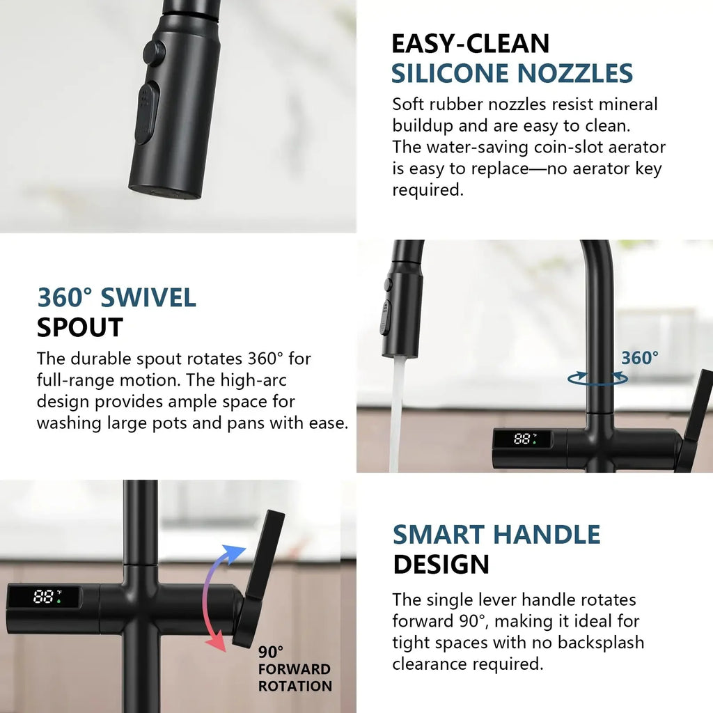 Recertified-Lefton Touchless Sensor Kitchen Faucet with Temperature Display-KF2206-US