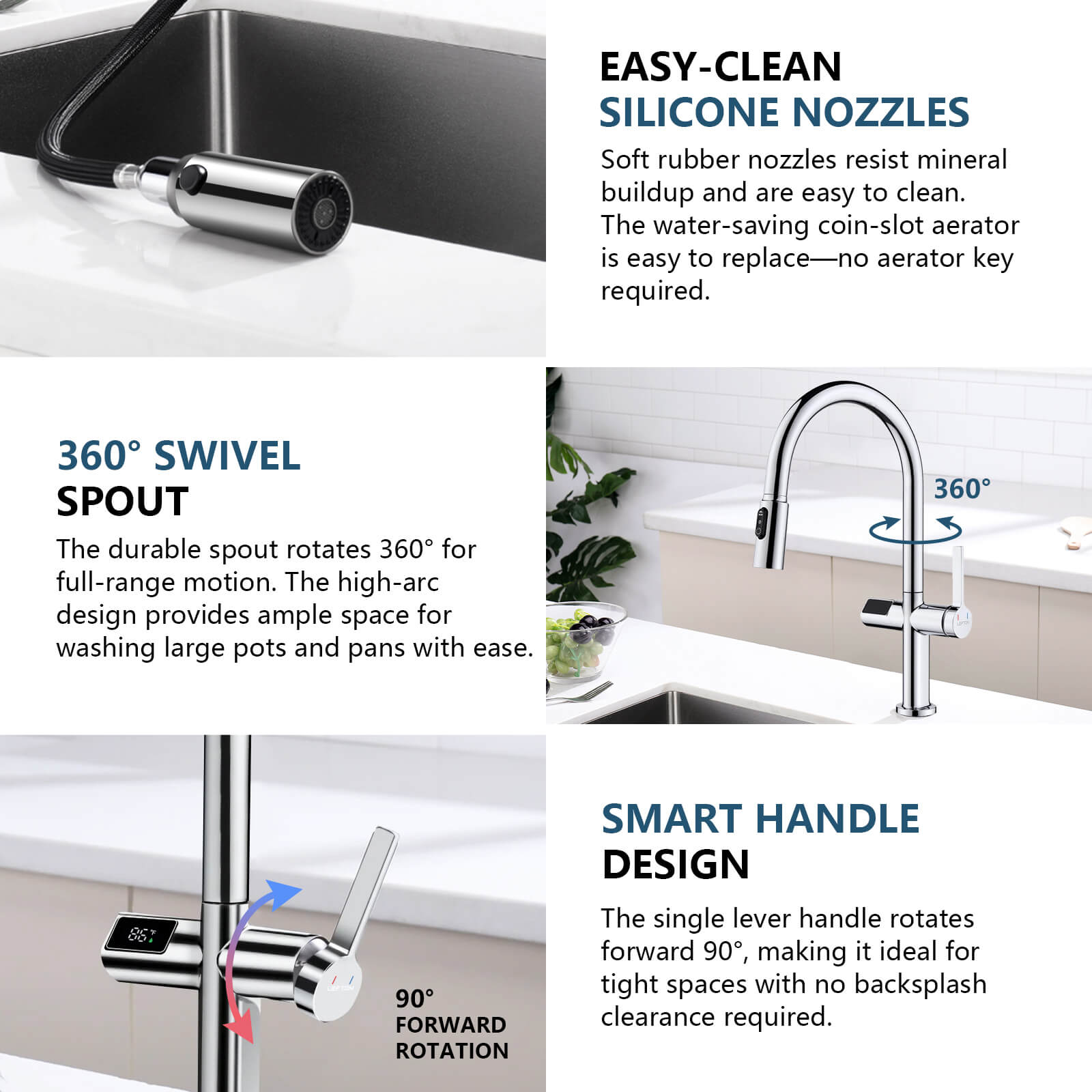 Recertified-Lefton Touchless Sensor Kitchen Faucet with Temperature Display-KF2206-US