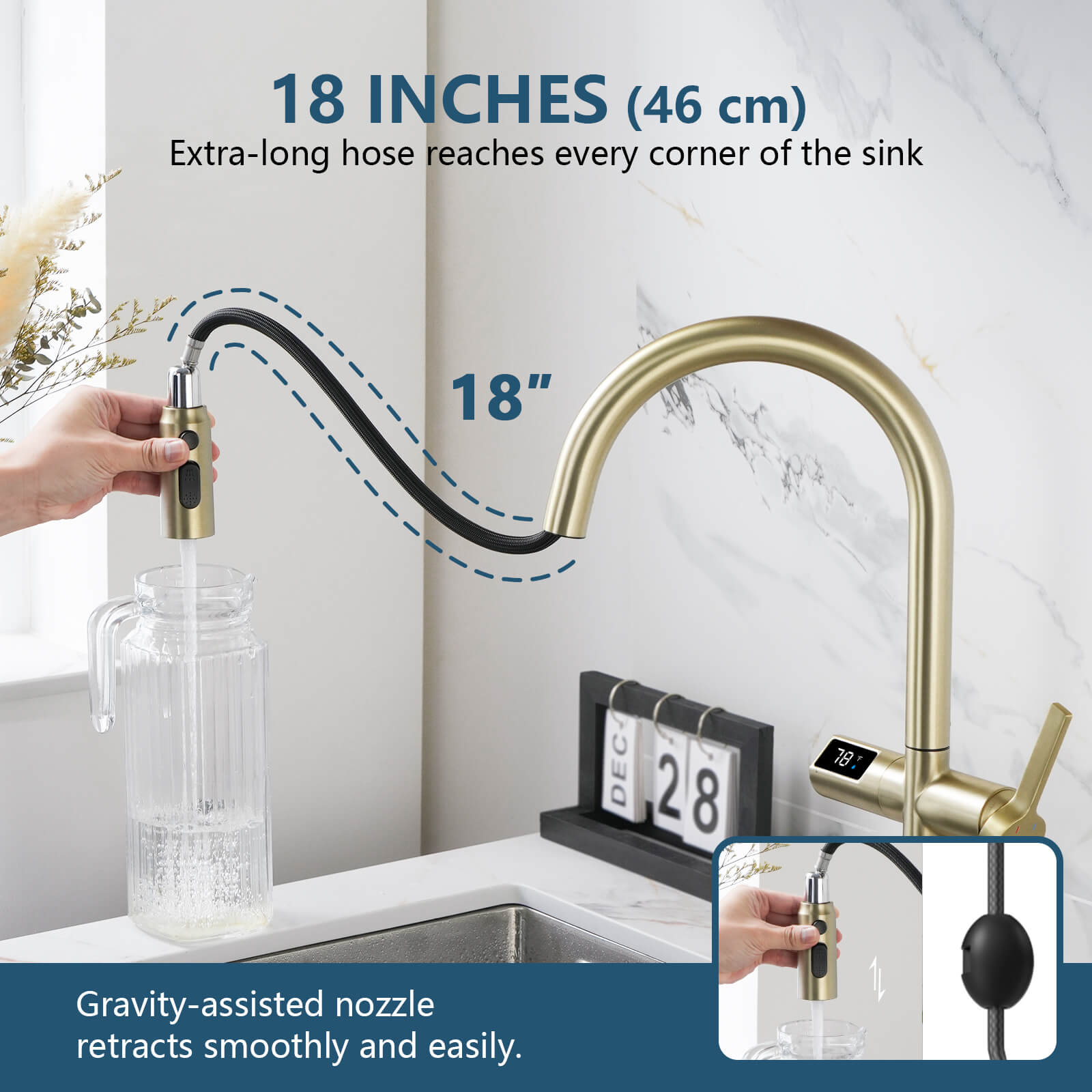 Recertified-Lefton Touchless Sensor Kitchen Faucet with Temperature Display-KF2206-US