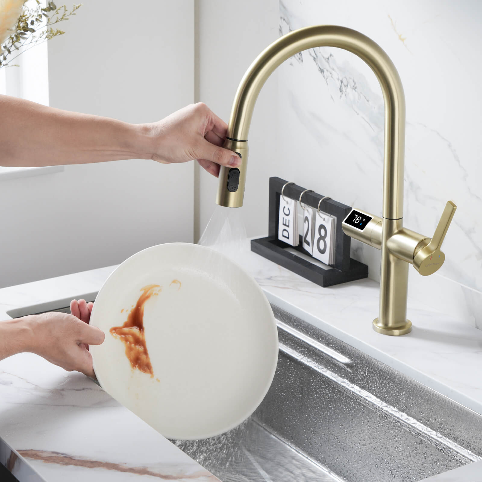 Recertified-Lefton Touchless Sensor Kitchen Faucet with Temperature Display-KF2206-US