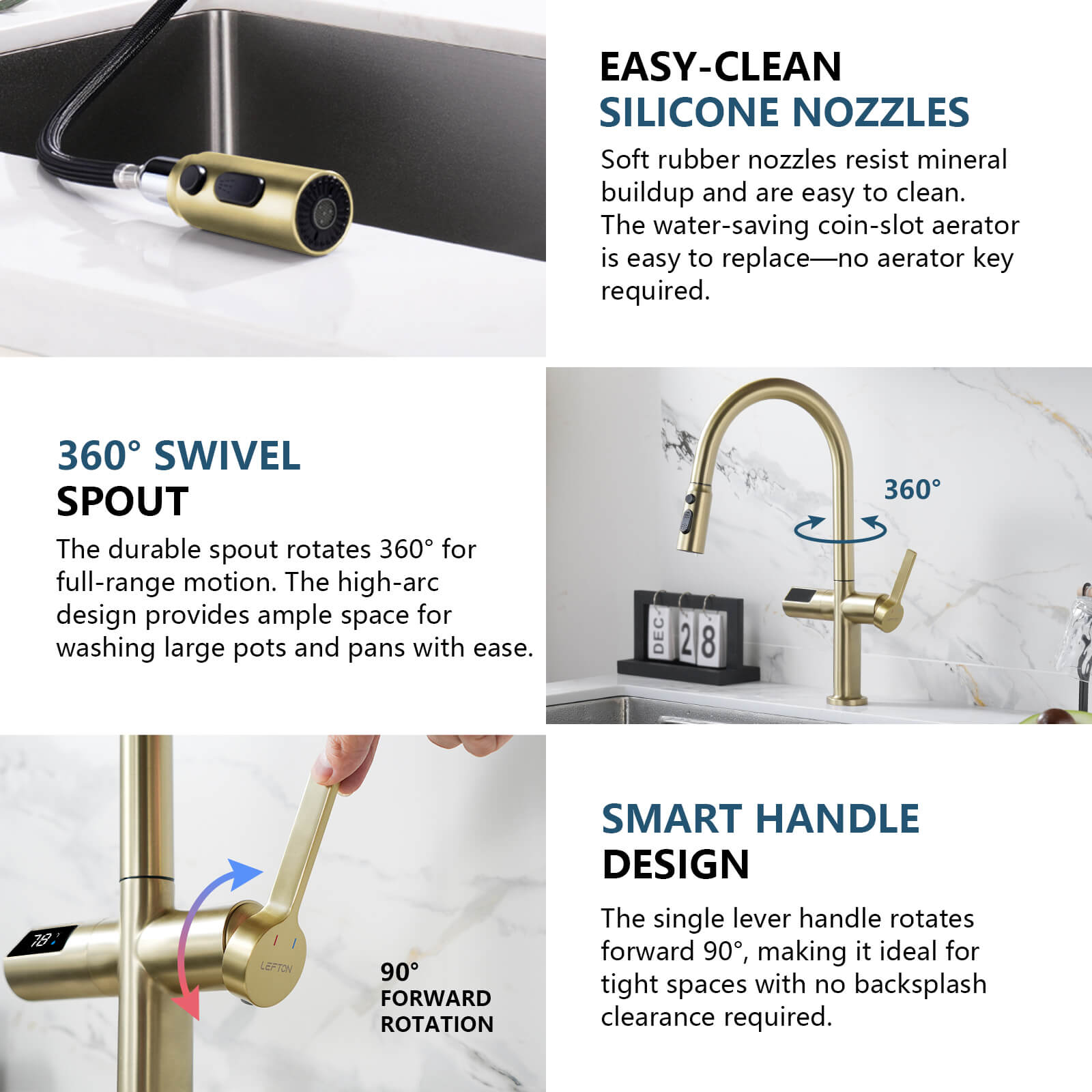 Recertified-Lefton Touchless Sensor Kitchen Faucet with Temperature Display-KF2206-US