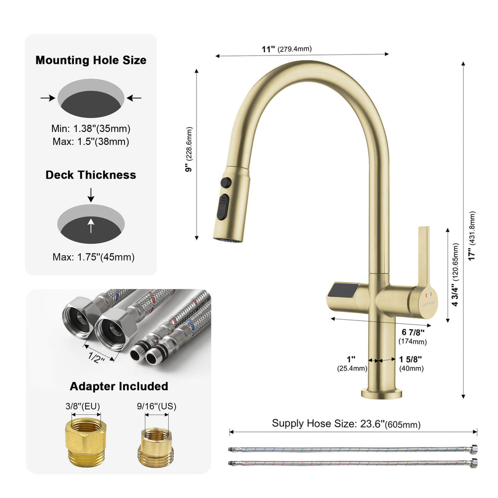 Recertified-Lefton Touchless Sensor Kitchen Faucet with Temperature Display-KF2206-US