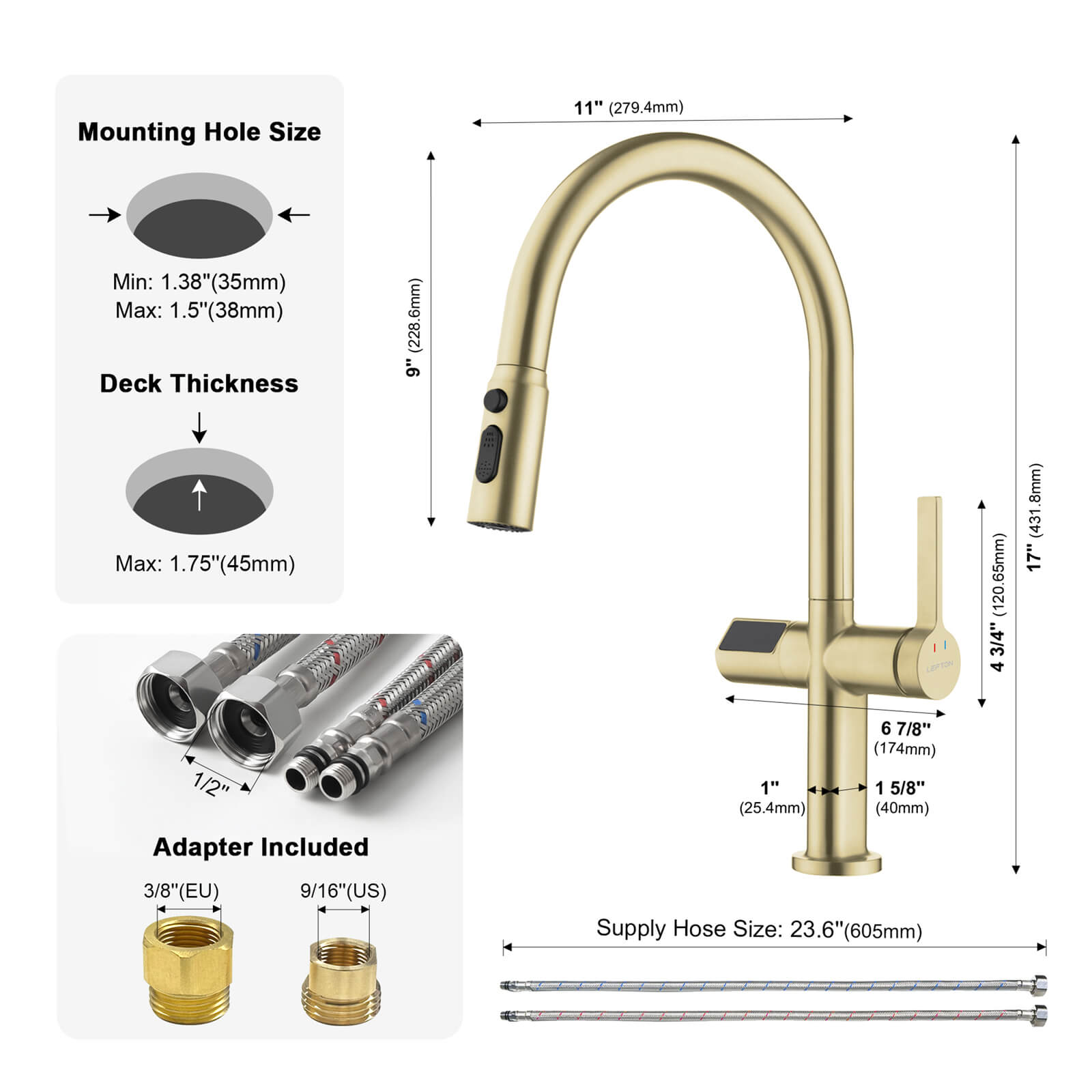 Recertified-Lefton Touchless Sensor Kitchen Faucet with Temperature Display-KF2206-US