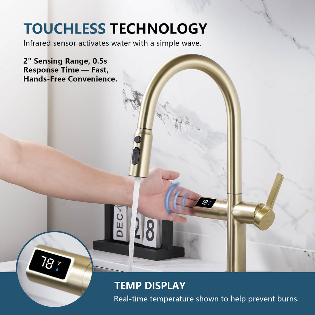 Recertified-Lefton Touchless Sensor Kitchen Faucet with Temperature Display-KF2206-US