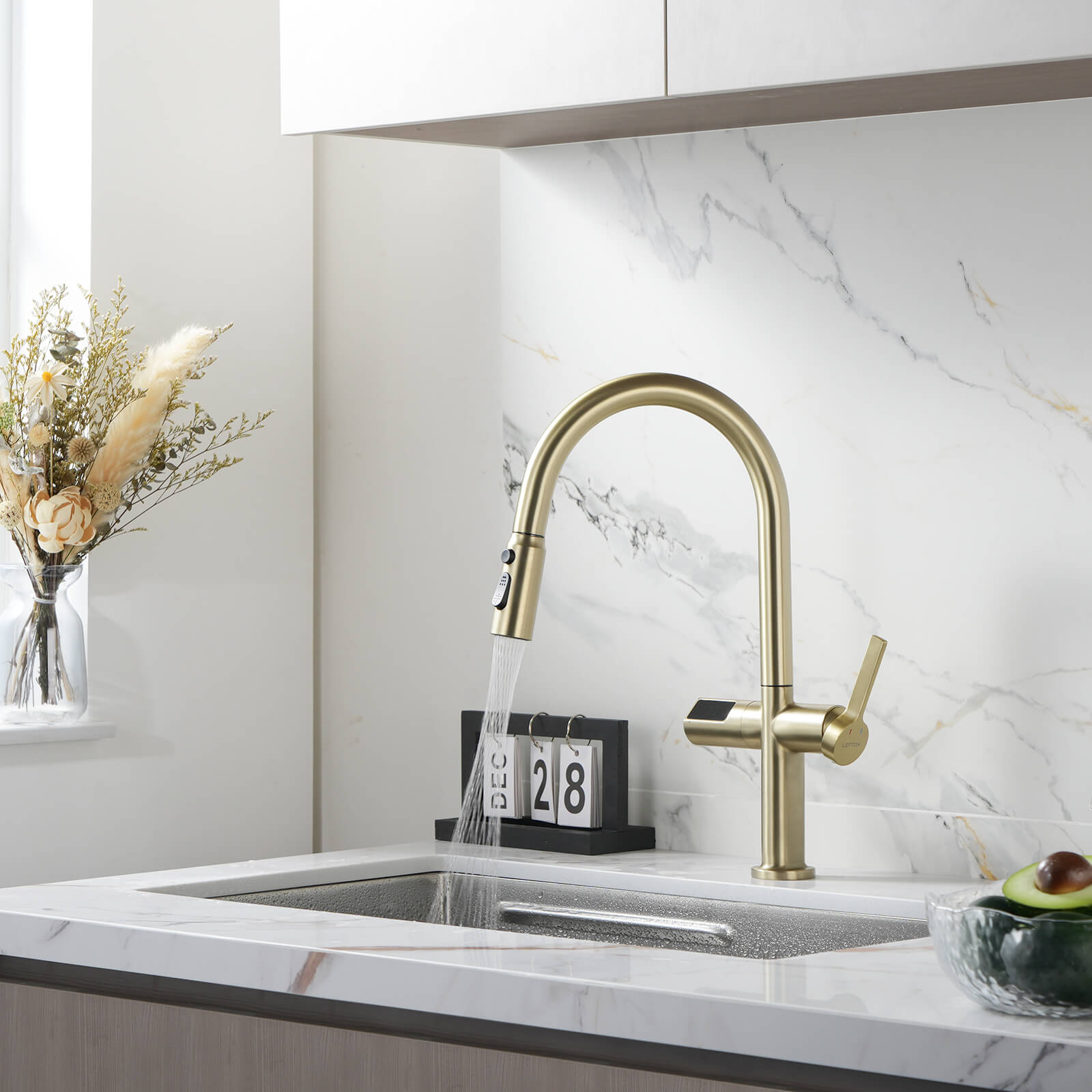 Recertified-Lefton Touchless Sensor Kitchen Faucet with Temperature Display-KF2206-US