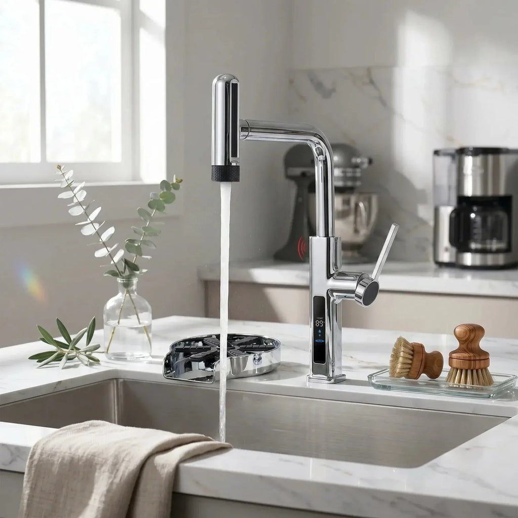 Lefton Touchless Waterfall Kitchen Faucet-KF2209-PRO with Countertop Glass Rinser-KFR2202
