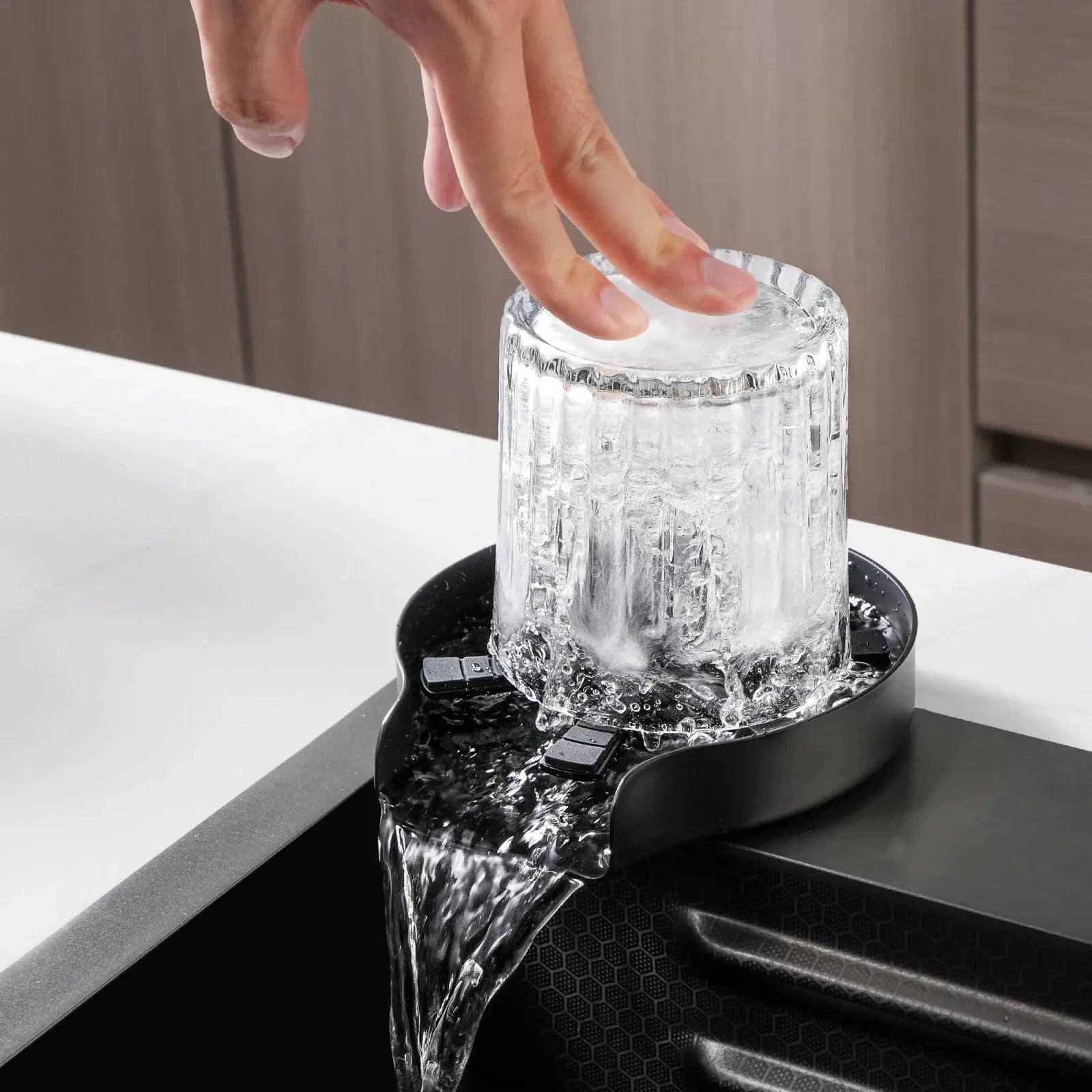 Lefton Touchless Waterfall Kitchen Faucet-KF2209-PRO with Countertop Glass Rinser-KFR2202