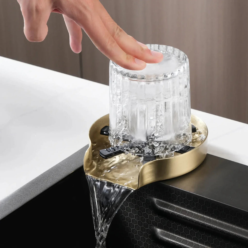 Lefton Touchless Waterfall Kitchen Faucet-KF2209-PRO with Countertop Glass Rinser-KFR2202