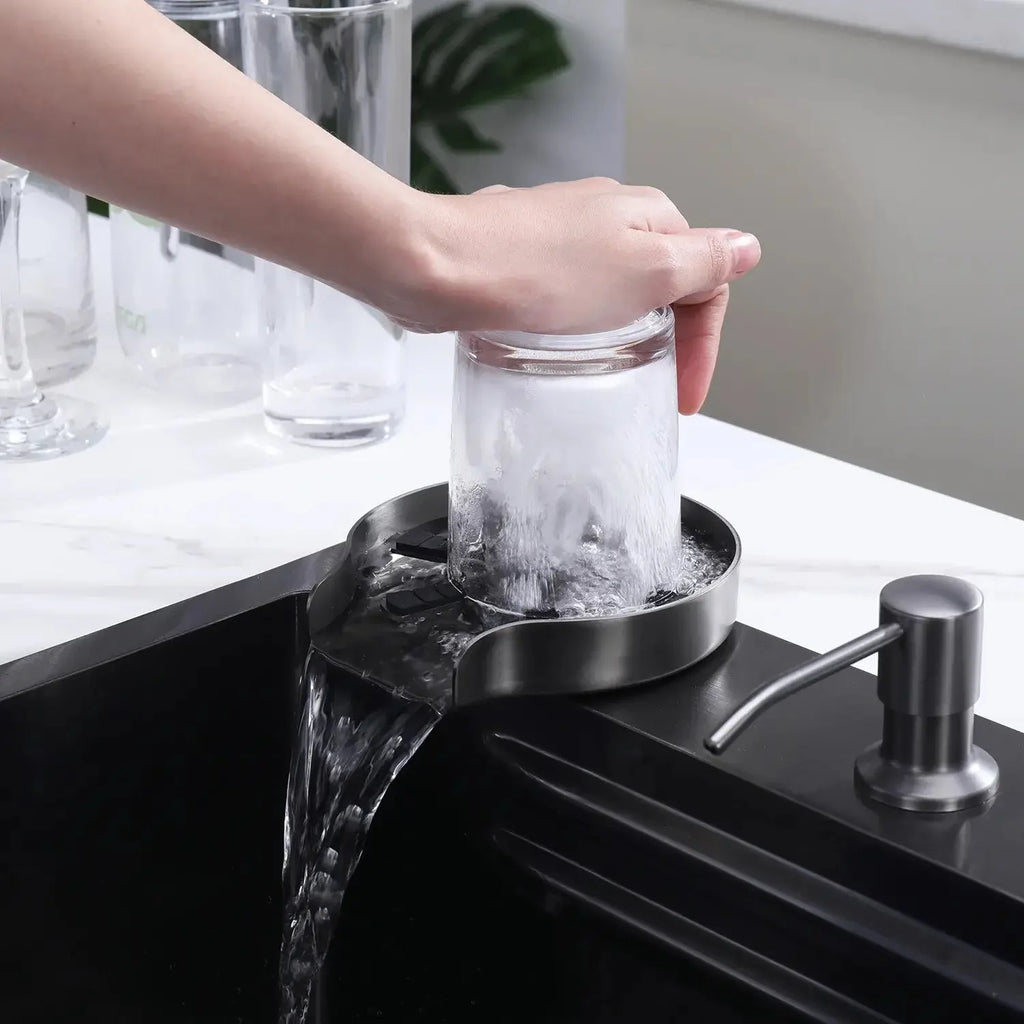 Lefton Touchless Waterfall Kitchen Faucet-KF2209-PRO with Countertop Glass Rinser-KFR2202