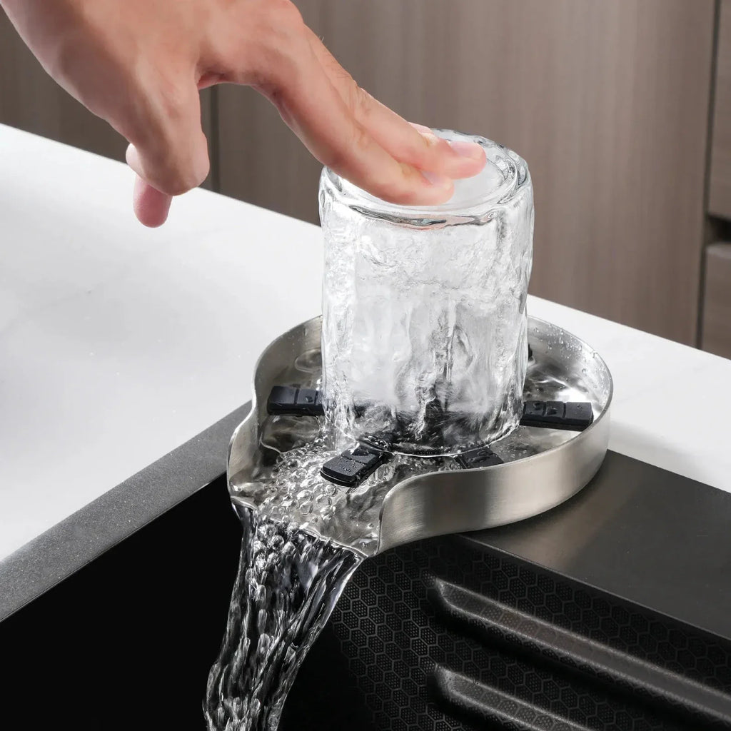 Lefton Touchless Waterfall Kitchen Faucet-KF2209-PRO with Countertop Glass Rinser-KFR2202