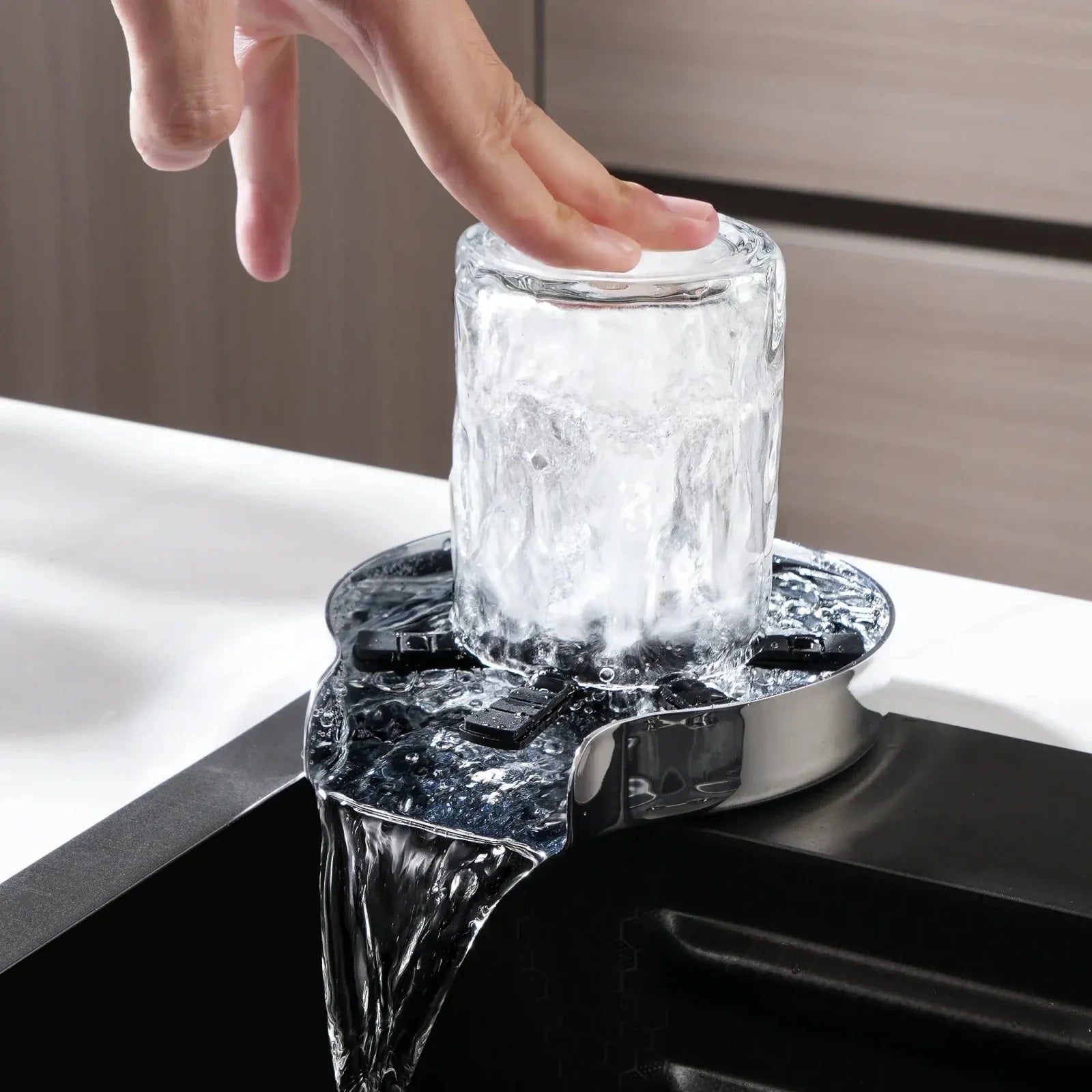 Lefton Touchless Waterfall Kitchen Faucet-KF2209-PRO with Countertop Glass Rinser-KFR2202