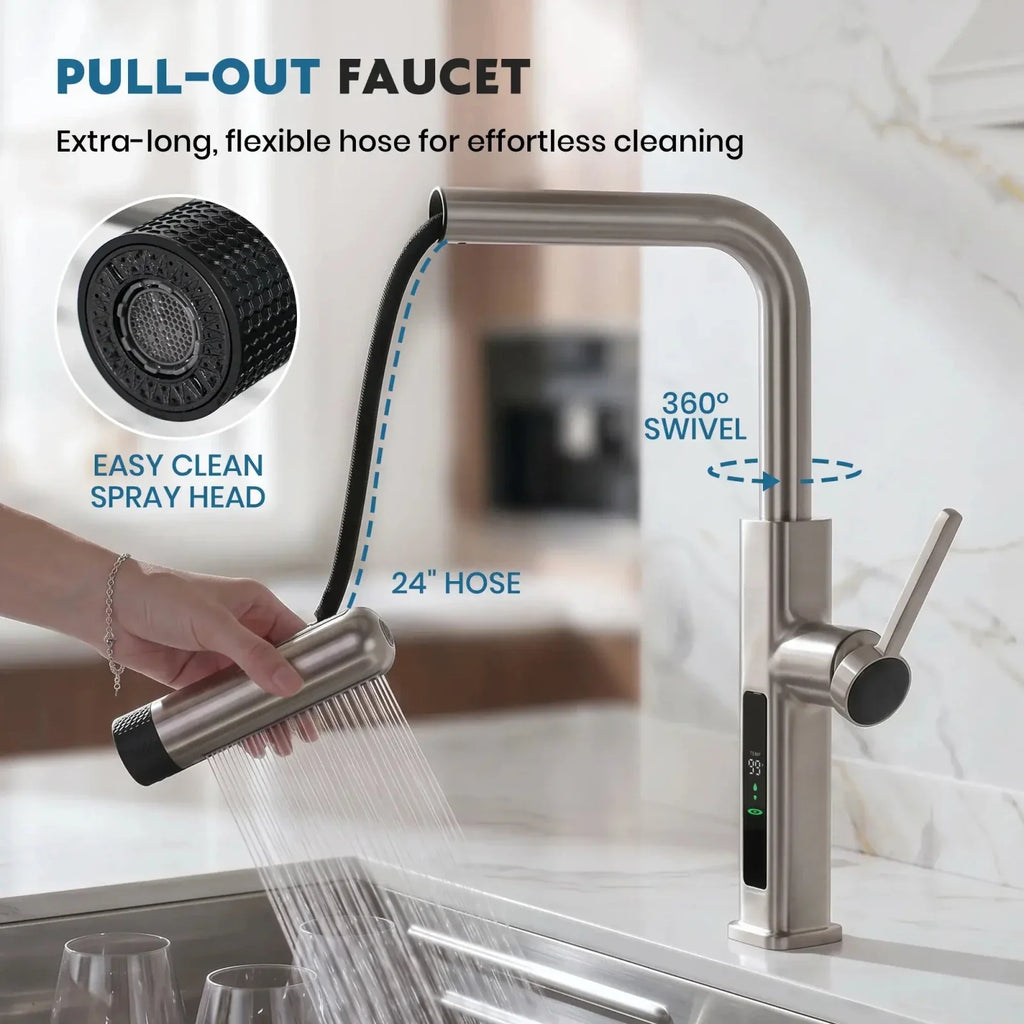 Lefton Touchless Pull-Out Kitchen Faucet with TEMP Display & 6 Water Modes-KF2209-PRO