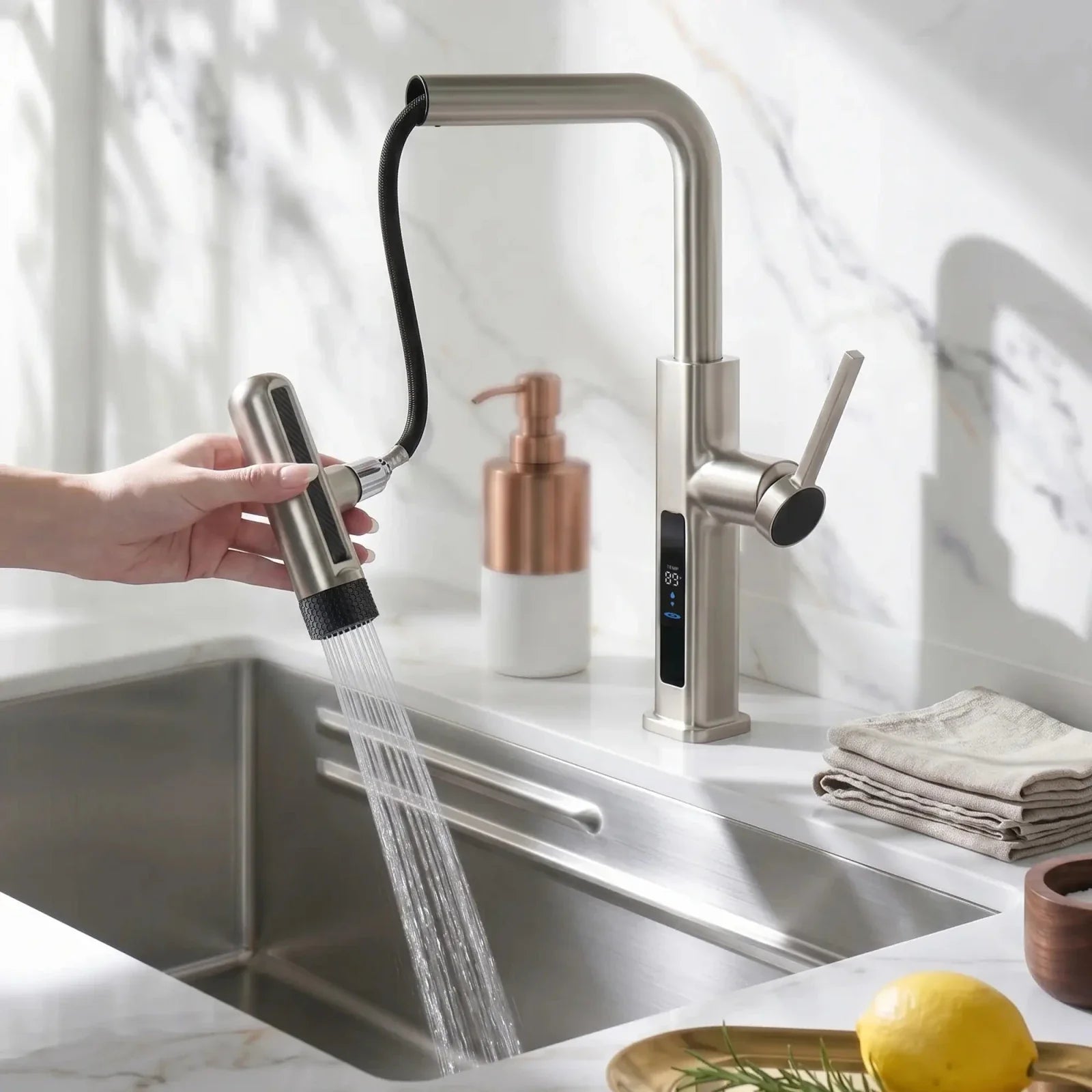 Lefton Touchless Pull-Out Kitchen Faucet with TEMP Display & 6 Water Modes-KF2209-PRO