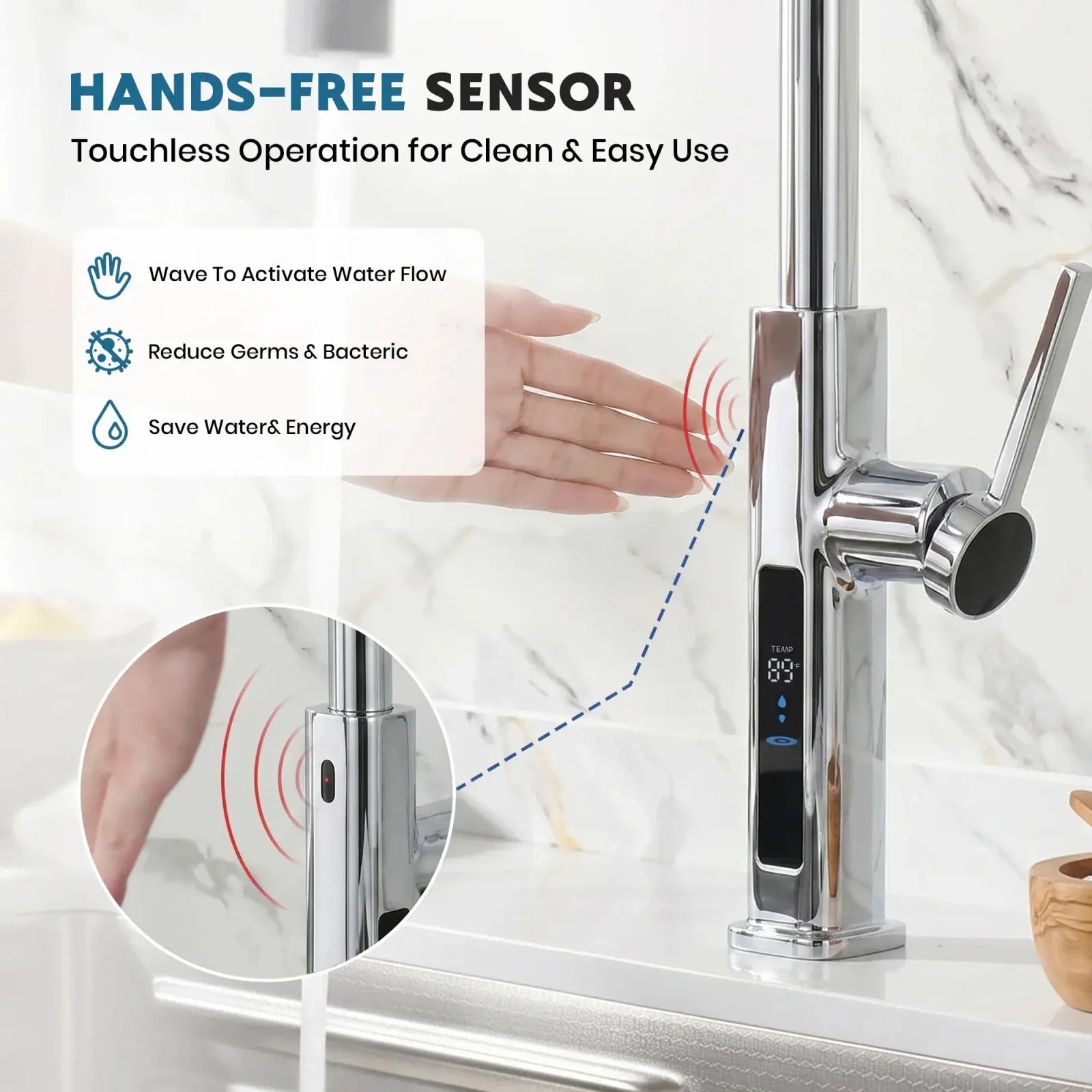 Lefton Touchless Waterfall Kitchen Faucet-KF2209-PRO with Countertop Glass Rinser-KFR2202