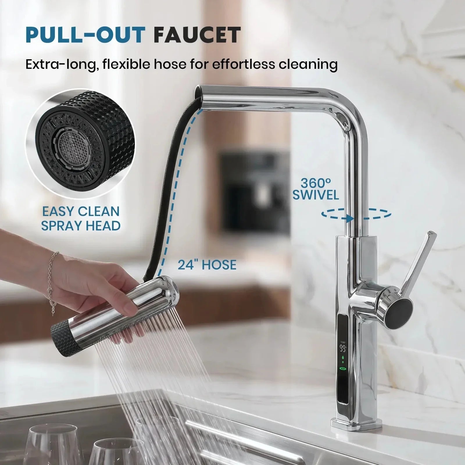 Lefton Touchless Waterfall Kitchen Faucet-KF2209-PRO with Countertop Glass Rinser-KFR2202