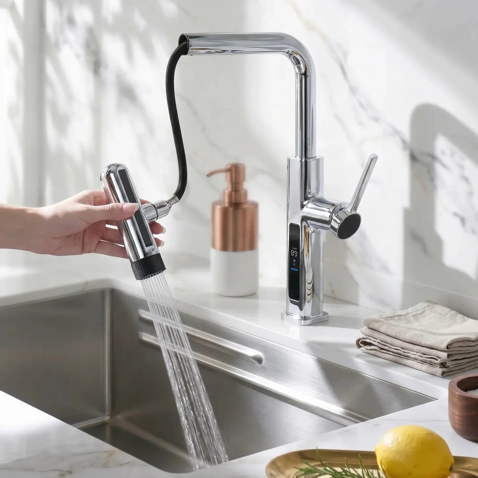 Lefton Touchless Pull-Out Kitchen Faucet with TEMP Display & 6 Water Modes-KF2209-PRO