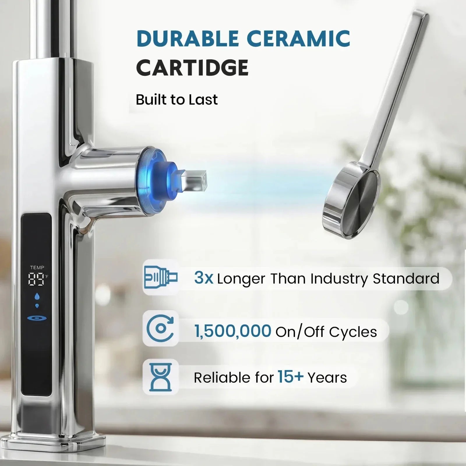 Lefton Touchless Waterfall Kitchen Faucet-KF2209-PRO with Countertop Glass Rinser-KFR2202