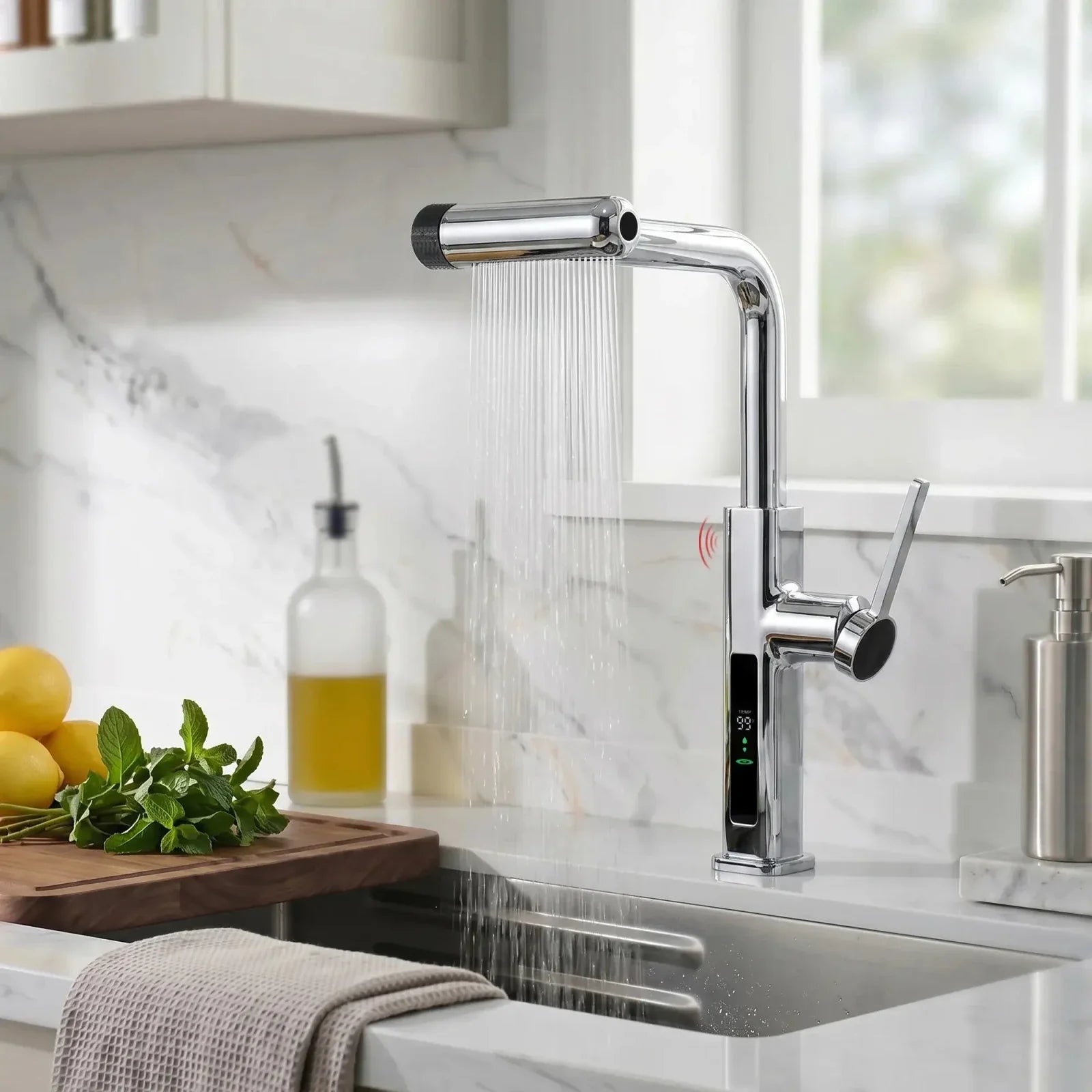 Lefton Touchless Pull-Out Kitchen Faucet with TEMP Display & 6 Water Modes-KF2209-PRO