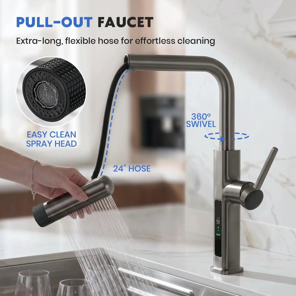 Lefton Touchless Waterfall Kitchen Faucet-KF2209-PRO with Countertop Glass Rinser-KFR2202