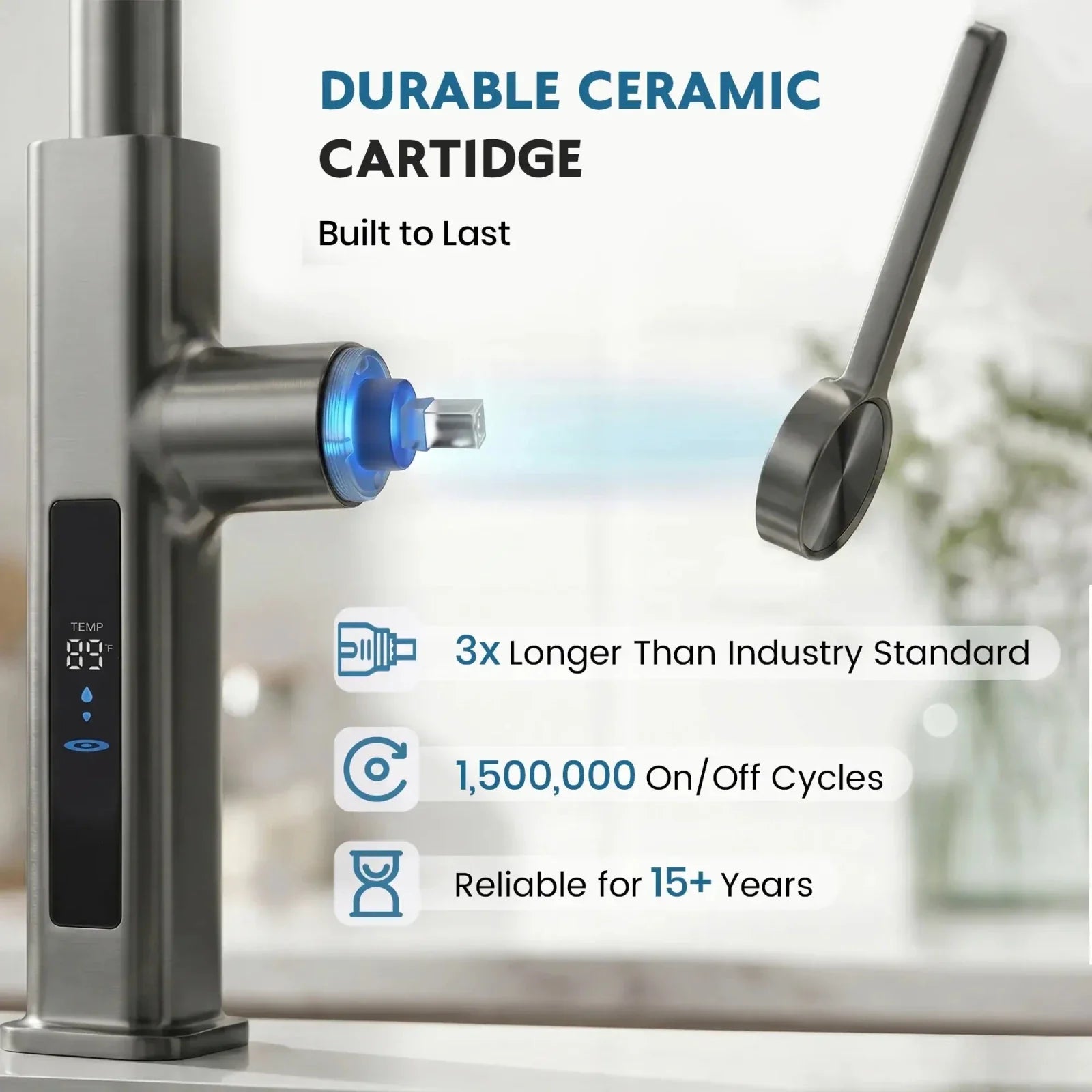 Lefton Touchless Waterfall Kitchen Faucet-KF2209-PRO with Countertop Glass Rinser-KFR2202
