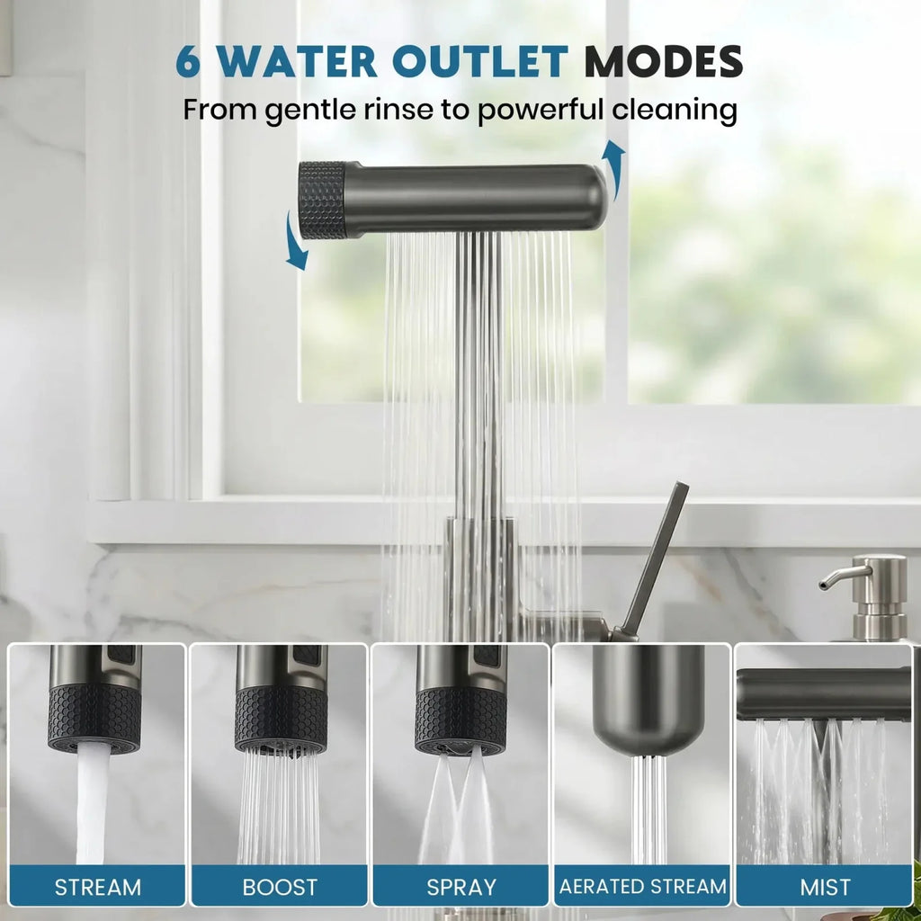 Lefton Touchless Waterfall Kitchen Faucet-KF2209-PRO with Countertop Glass Rinser-KFR2202