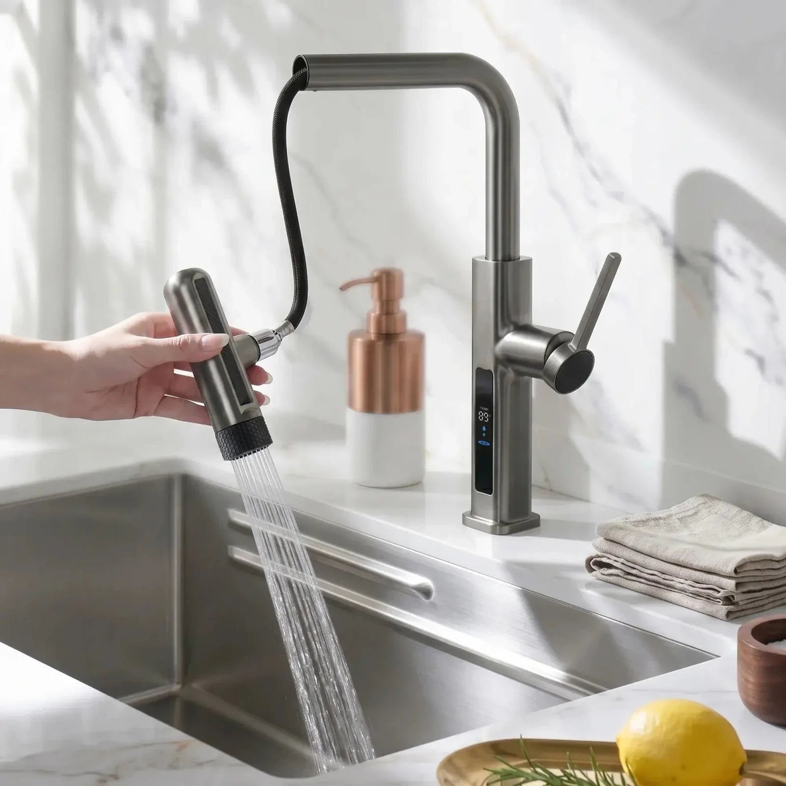 Lefton Touchless Pull-Out Kitchen Faucet with TEMP Display & 6 Water Modes-KF2209-PRO