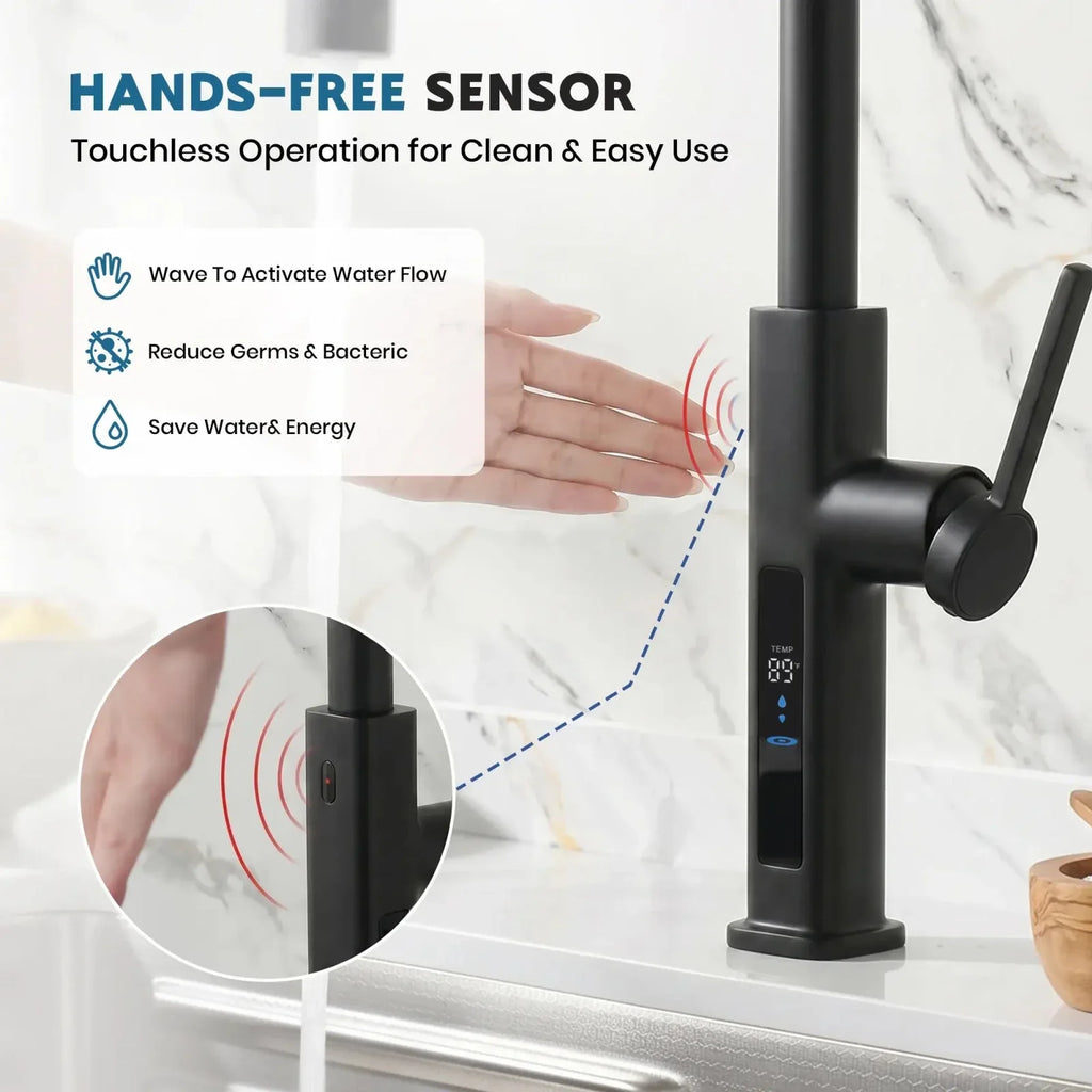 Lefton Touchless Waterfall Kitchen Faucet-KF2209-PRO with Countertop Glass Rinser-KFR2202