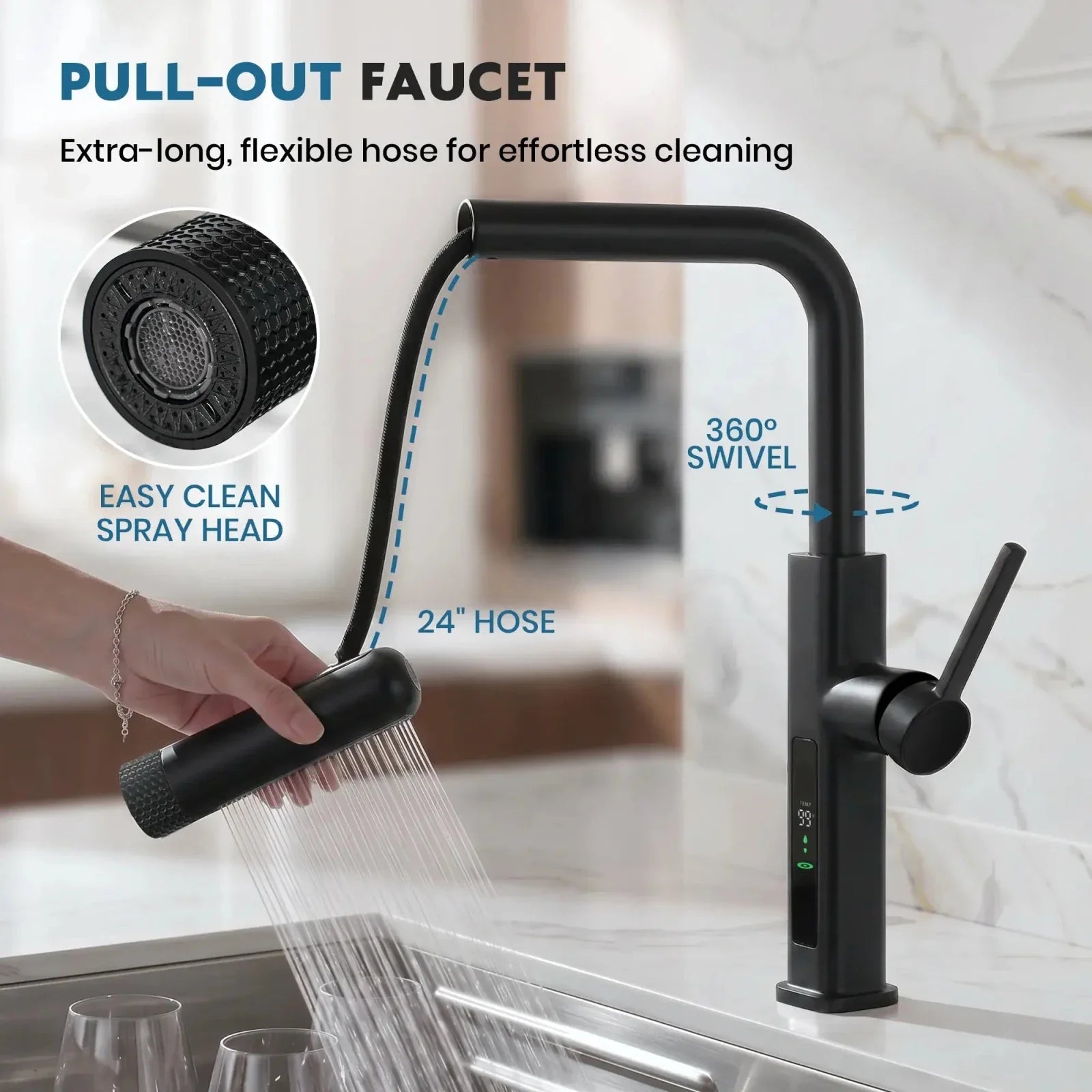 Lefton Touchless Pull-Out Kitchen Faucet with TEMP Display & 6 Water Modes-KF2209-PRO