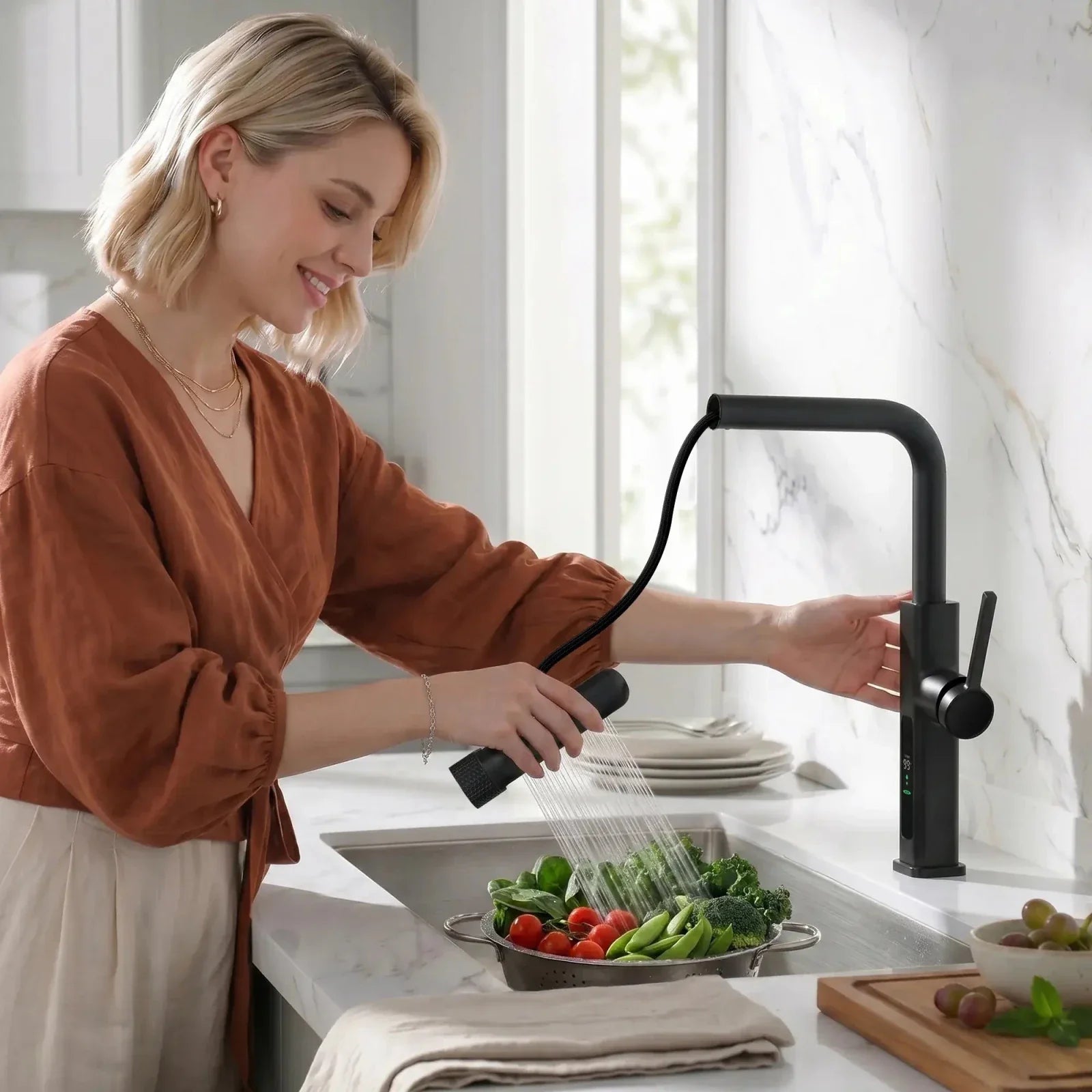 Lefton Touchless Pull-Out Kitchen Faucet with TEMP Display & 6 Water Modes-KF2209-PRO