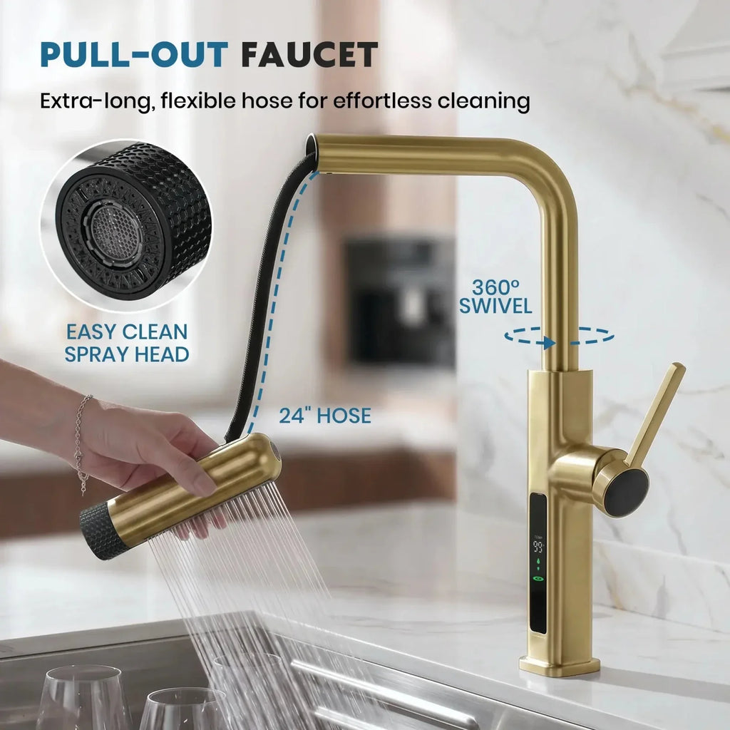 Lefton Touchless Waterfall Kitchen Faucet-KF2209-PRO with Countertop Glass Rinser-KFR2202