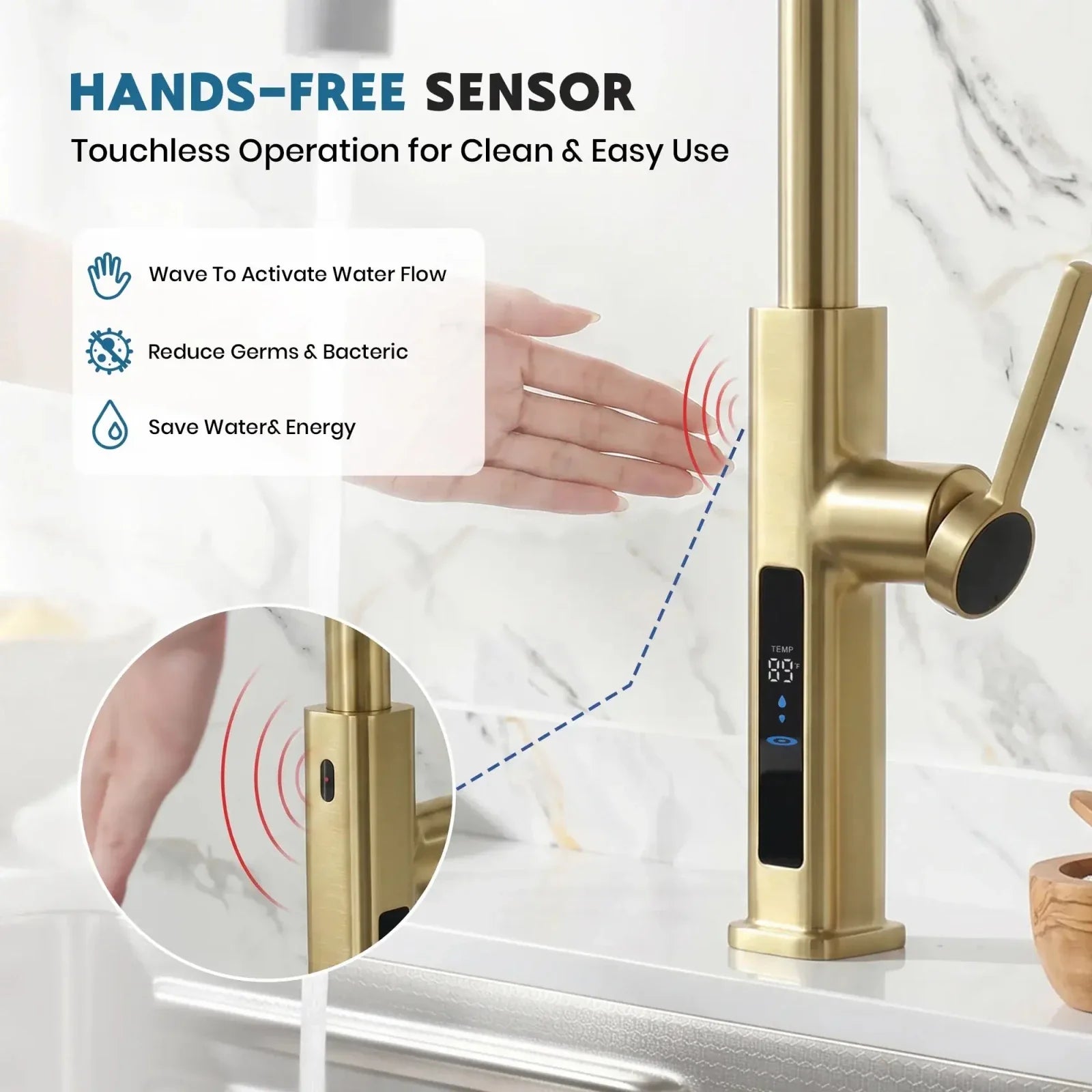 Lefton Touchless Waterfall Kitchen Faucet-KF2209-PRO with Countertop Glass Rinser-KFR2202