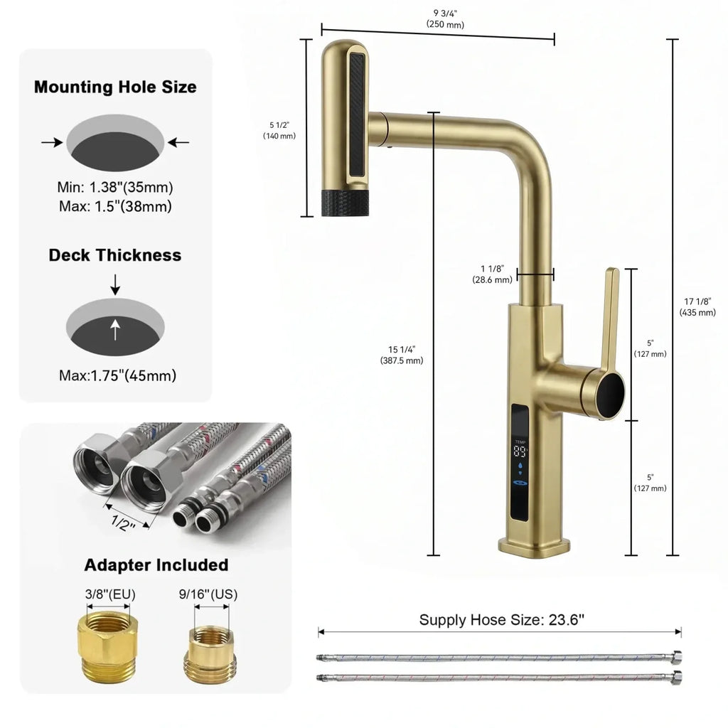 Lefton Touchless Pull-Out Kitchen Faucet with TEMP Display & 6 Water Modes-KF2209-PRO