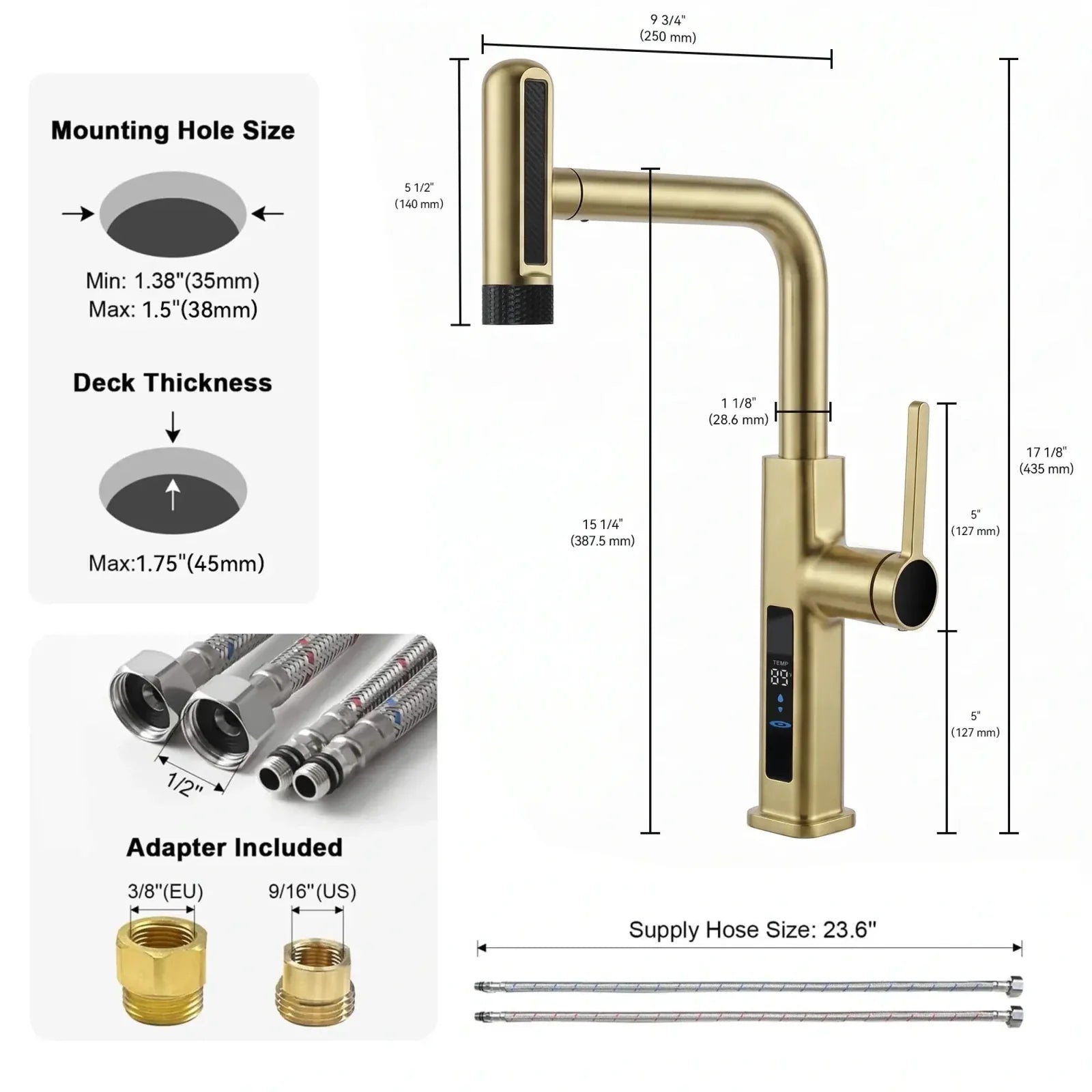 Lefton Touchless Pull-Out Kitchen Faucet with TEMP Display & 6 Water Modes-KF2209-PRO