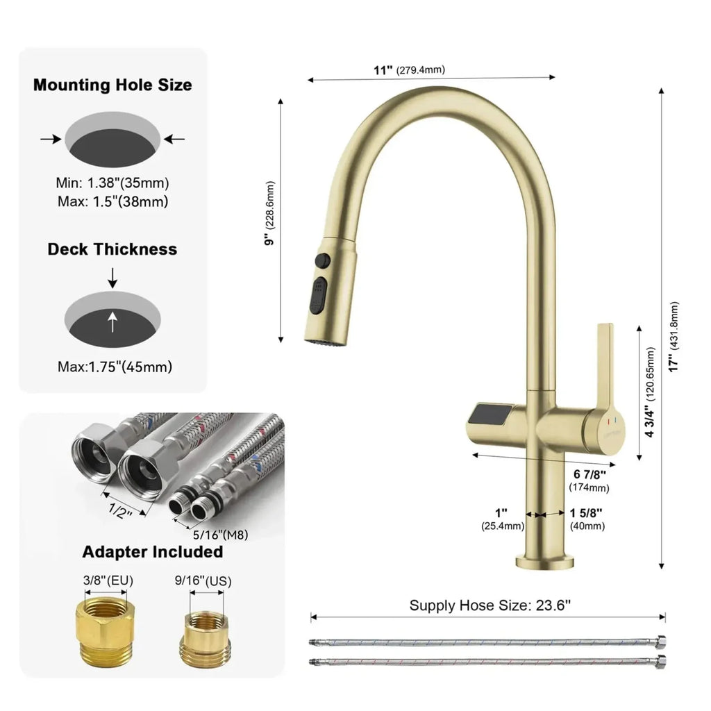 Recertified-Lefton Touchless Sensor Kitchen Faucet with Temperature Display-KF2206-US