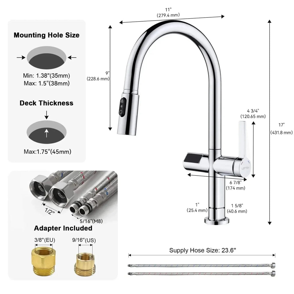 Recertified-Lefton Touchless Sensor Kitchen Faucet with Temperature Display-KF2206-US