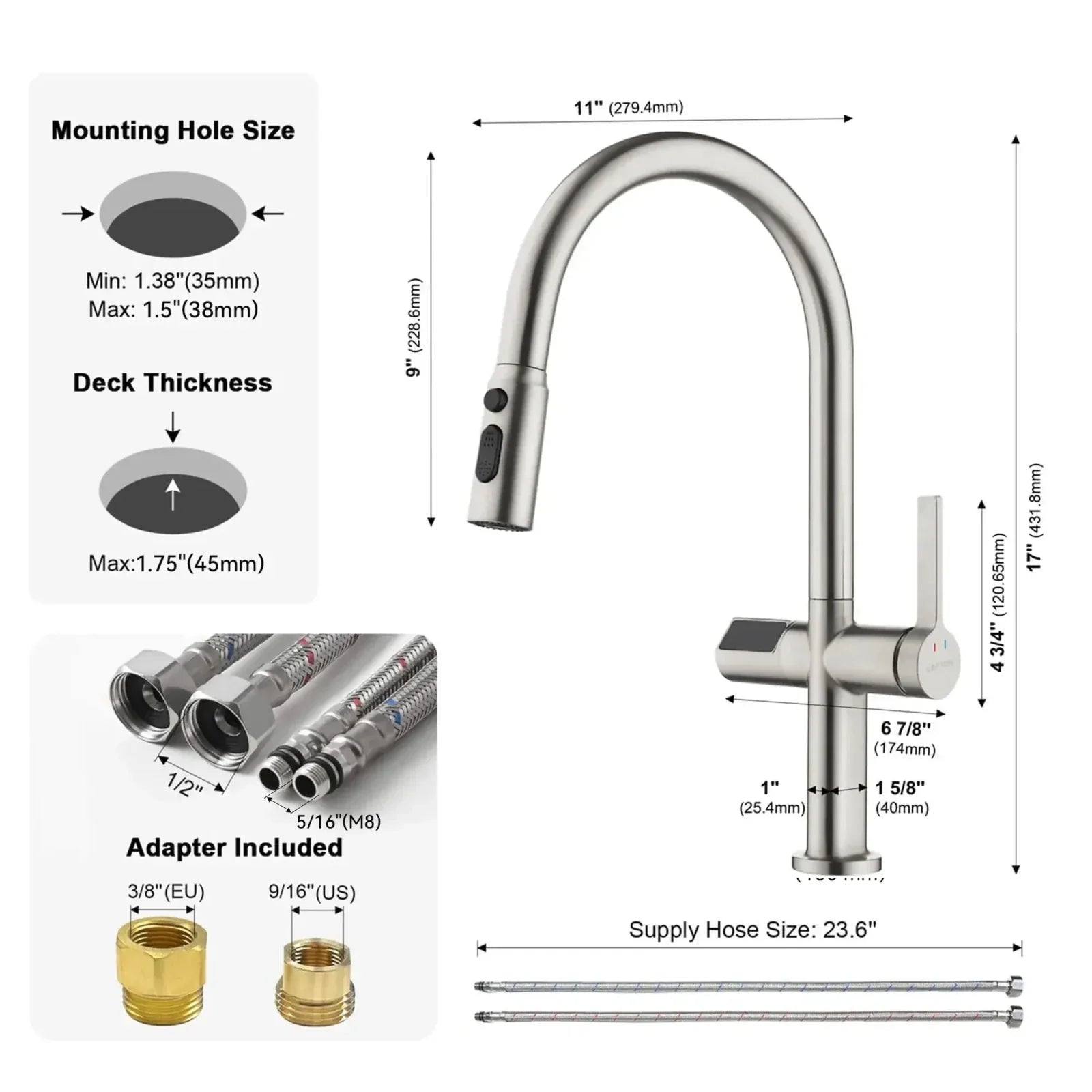 Recertified-Lefton Touchless Sensor Kitchen Faucet with Temperature Display-KF2206-US