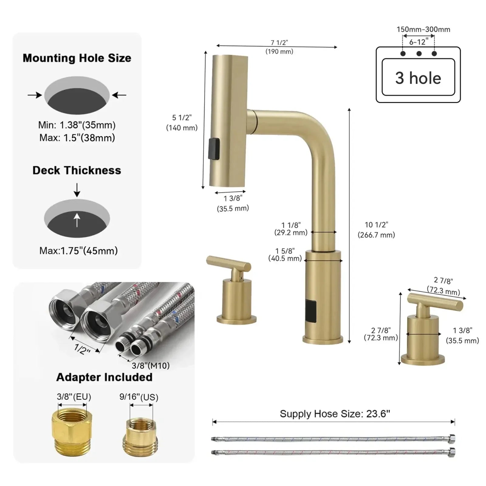 Recertified-Lefton Two-Handle Widespread Waterfall Bathroom Faucet-BFWS2401-US