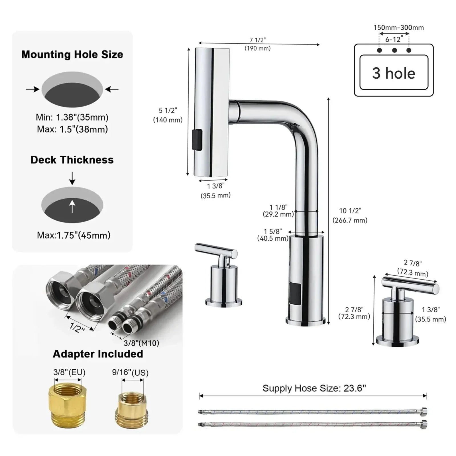 Recertified-Lefton Two-Handle Widespread Waterfall Bathroom Faucet-BFWS2401-US