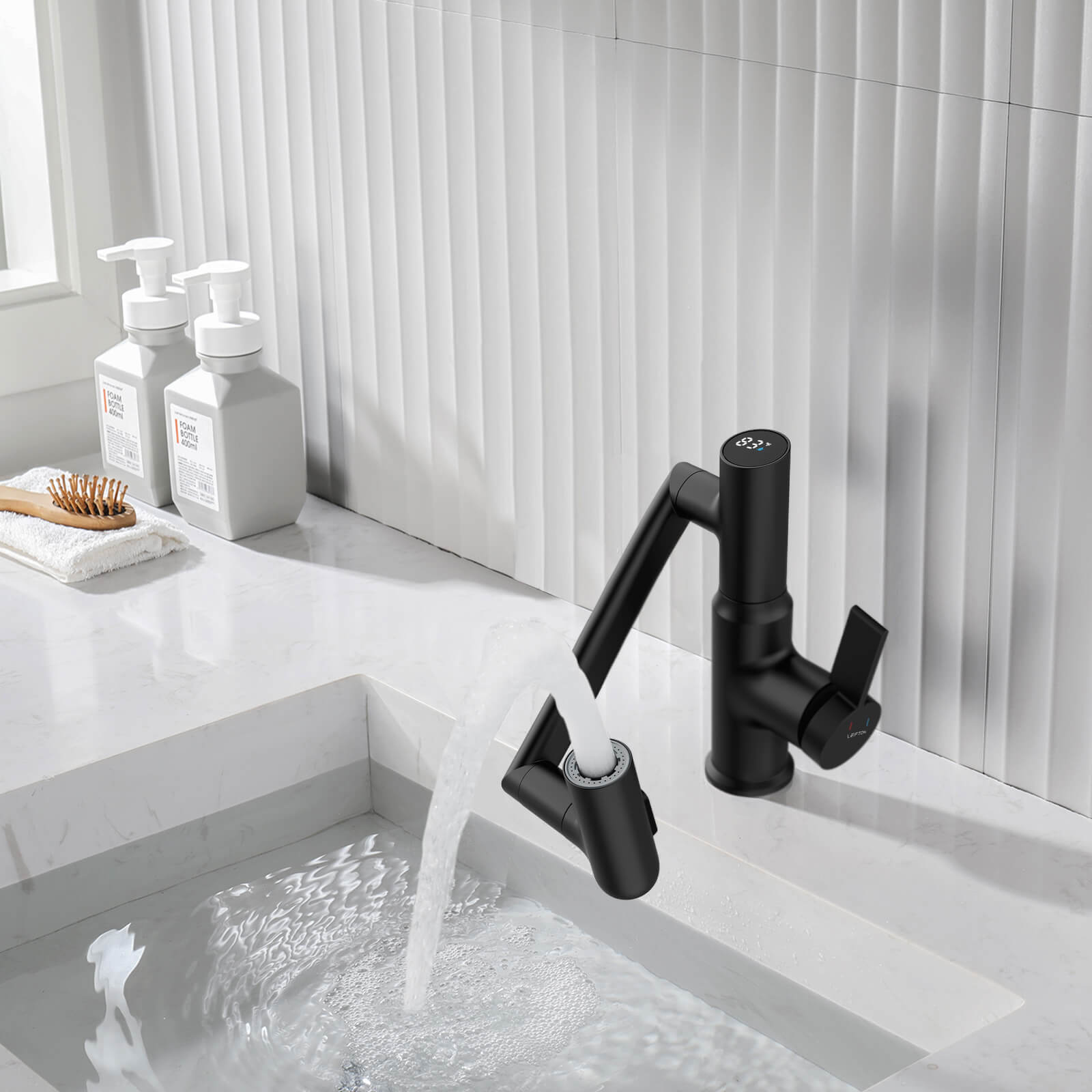 Recertified-Lefton Single-Hole Rotatable Faucet with Temperature Display-BF2204-US